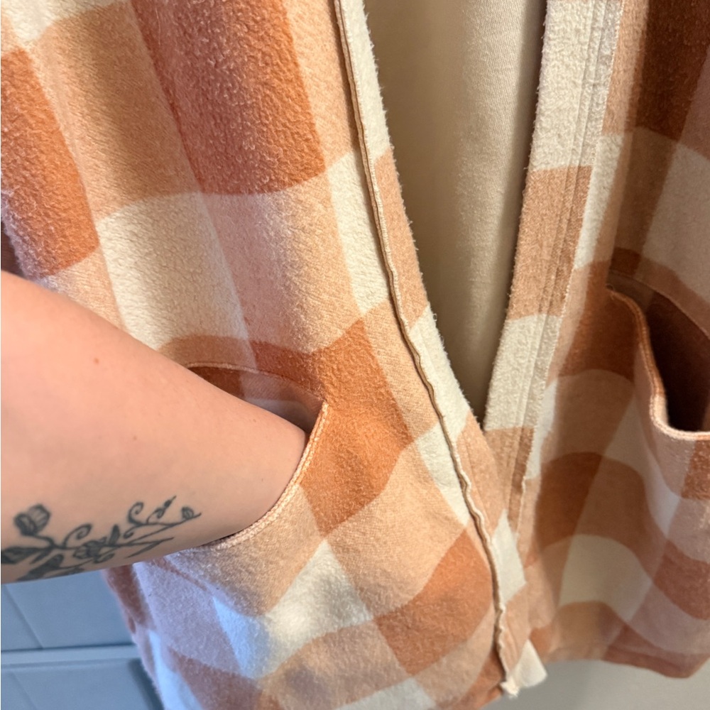 Free People Tan and Cream Checkered Cardigan - Picture 3 of 7